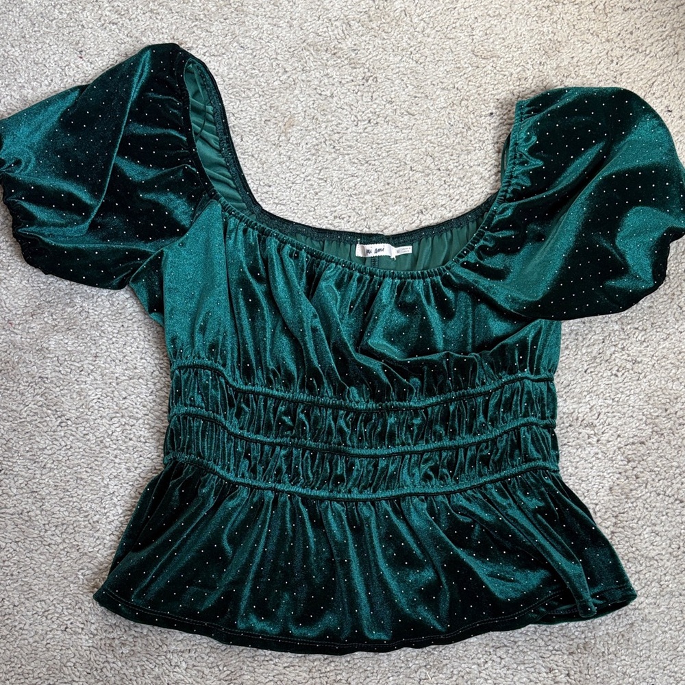 Miami Green Velvet Blouse with Sparkle